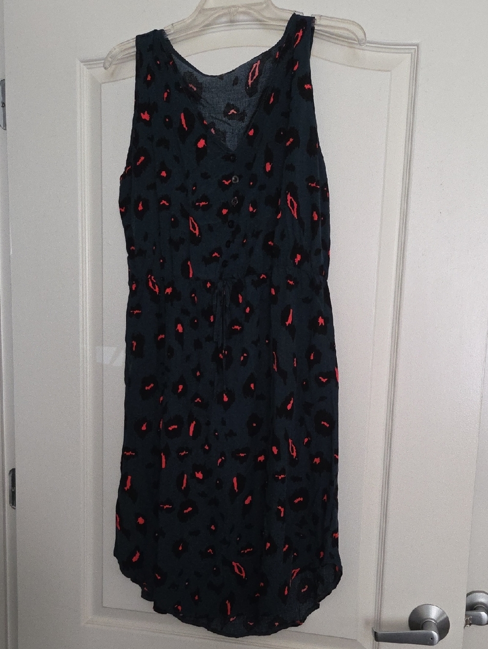 Women’s Dark Teal Sleeveless Dress with Orange Print